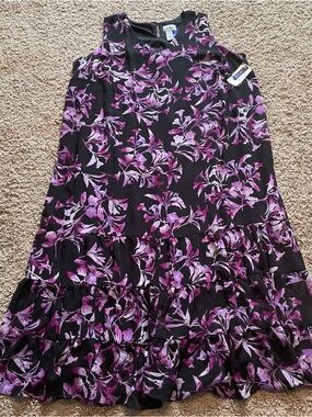 Catherines Black A-Line Tiered Dress with Purple Floral Print Size 2XWP Flowy